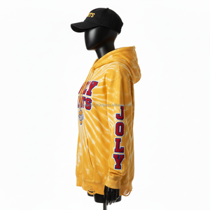 Sweat à capuche pour femme en coton doux 320 GSM, lavage à l'acide, tie-dye jaune, surdimensionné, logo chenille personnalisé, style streetwear, sweats à capuche lavés - Product Image 4