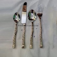 Set Peralatan Makan Dekoratif Dapur Logam Emas Polesan untuk Meja Makan, Peralatan Rumah dan Dapur, Set Peralatan Makan Terbaik yang Laris Terjual
