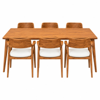 Ensemble de salle à manger rectangulaire 6 places Tanaka en teck massif, chaises Hiroshima modernes, design durable en bois massif pour restaurant