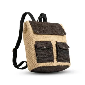 Sac à dos en paille tressée avec doublure en polyester, grande capacité, sac fourre-tout, poches avant, sac de voyage quotidien décontracté pour femme - Product Image 3