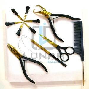 Kit de herramientas de extensión de cabello personalizado negro con color de plasma dorado haga su propia marca Alicates de acero etiquetado de logotipo incluido - Product Image 1