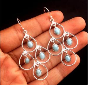 Pendientes de Plata de Ley 925 con Piedra Preciosa Larimar para Mujer, Joyería Femenina - Product Image 2