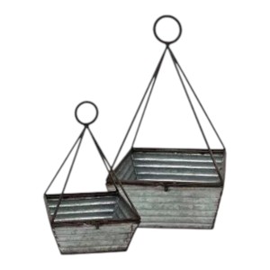 Square Galvanized <b>Hanging</b> Cage <b>Planter</b> with Metal Frame for Rustic <b>Indoor</b> Plant Display and Vintage Styling - Product Image 5