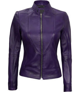 2025 haute qualité dernière conception manches longues à la mode vrai mouton élégant violet cuir moto vestes pour femmes - Product Image 6