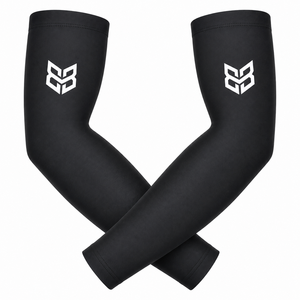 Manchons de cyclisme bleus personnalisés avec logo blanc imprimé par transfert thermique, protection anti-UV, compression en nylon pour adultes unisexe - Product Image 4