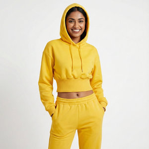 Sweat-shirts à capuche courts pour femmes en molleton de coton lourd sur mesure OEM, taille large, style élégant, épaules tombantes, pull à capuche court - Product Image 1