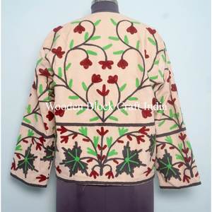 Women's Casual Finished Floral <b>Button</b> Embroidery Cotton Quilted Jacket Handmade Eco-Friendly Short Beach-Inspired Winter - Product Image 1