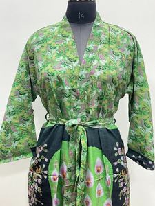 Nuevo Diseño de Bata de Seda Bohemia para Verano, Estilo Sari, con Cuello en V, Cierre con Cordón, Mangas Largas, Camisón - Product Image 4