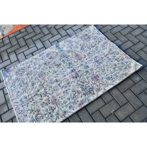 Alfombra de 3.2x4.7 pies, alfombra turca vintage, alfombra de lana azul grisácea con motivos de plantas y árboles - Product Image 2