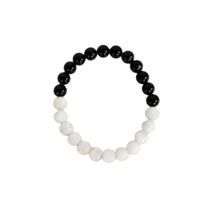 Selenite and Black Tourmaline Crystal Healing Spiritual Support Balance Crystal Gemstone Beaded Yin Yang Balance Bracelet