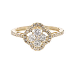 Anillo de Trébol para Mujer Chapado en Oro de 14K con Rodio, Diamantes Naturales de Corte Brillante, Diseño Clásico de Cuatro Hojas, Banda con Diamantes Pavé - Product Image 3