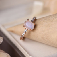 Déclaration en gros semi-bijoux tendance or rose dames rose argent sterling solitaire 925 opale bagues