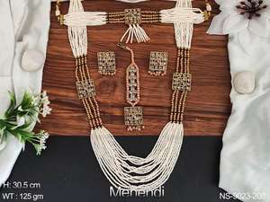 Antique Designer Wear <b>Jewelry</b> Mehendi Design Beautiful Party Wear Cluster <b>Pearls</b> Antique Long Necklace <b>Set</b> <b>Jewelry</b> <b>Sets</b> - Product Image 3