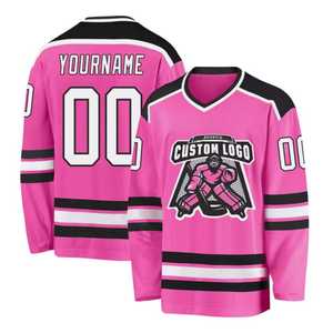 Jersey de Hockey sobre Hielo Personalizado, Uniforme Profesional de Equipo, Rosa, Rojo, Morado, Gris, a Rayas, Nombre y Número Personalizados, Cuello en V, Deportivo - Product Image 1