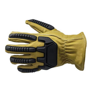 ถุงมือช่างหนังแพะสะท้อนแสงเพื่อความปลอดภัยป้องกันการลื่นสีส้มเหลืองโลโก้ตามสั่ง - Product Image 3