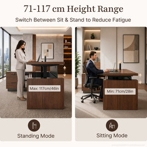 Contemporary <b>L</b>-<b>Shaped</b> Executive Standing <b>Desk</b> with Adjustable Height Engineered Wood Top Steel Frame-DESK2-0036 - Product Image 3