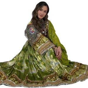 Afghani Womens Satin Casual <b>Dress</b> Animal Embroidery Sequined Handmade Button Detail Natural Comfortable Fit Everyday Wear - Product Image 1