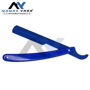 Mango de plástico de acero inoxidable, hoja de Color azul turco, soporte para maquinilla de afeitar de peluquero, cuchillo plegable de peluquero de borde recto, uso Unisex - Product Image 5