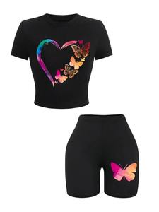 Camisa corta con estampado 3D de alta calidad, conjuntos de mujer transpirables de algodón 100%, nuevo conjunto de 2 piezas de verano personalizado para mujer - Product Image 5