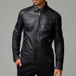 Chaqueta de cuero clásica para hombre con cierre de cremallera frontal y cuello de botón a presión-Chaqueta de cuero de diseño duradero y atemporal para hombre - Product Image 2