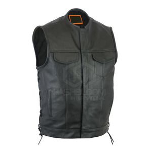 Chaleco de cuero informal con cuello en V para hombre de calidad con decoración de botones de logotipo transpirable listo para el invierno al aire libre impermeable uso razonable - Product Image 1