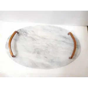 Plateau de service en marbre blanc rond, nouveaux plateaux de maison et de Table de haute qualité, vente en gros, plateau de service en marbre avec poignée en laiton - Product Image 6