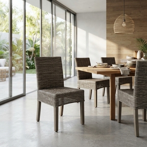 Chaise de jardin en rotin gris tressé à la main, chaise d'appoint haut de gamme en osier pour l'extérieur, siège de patio à dossier haut, élégante, pour jardin, meubles en bois - Product Image 1