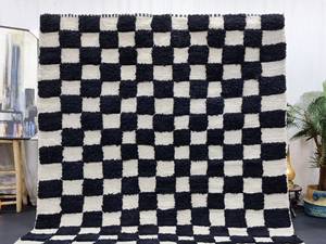 พรมปูพื้นเบนิโอะริเนะทำด้วยมือพรมลายตารางสีดำสีขาวแบบทันสมัยสำหรับออฟฟิศผ้าขนแกะ - Product Image 4