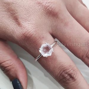 Anillo de Mujer con Topacio Blanco Natural, Piedra de Nacimiento de Noviembre, Regalo de Aniversario, Anillo Apilable, Joyería de Plata de Ley 925 - Product Image 4