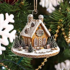 Ornement de maison en pain d'épices personnalisé pour la famille, maison en pain d'épices en bois personnalisée, ornement de Noël - Product Image 5