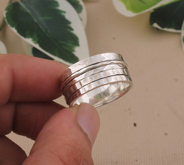 Shree Jaipur Silver 925 Sterling Silver Vintage Handmade Bezel Setting Fidget Spinner Ring for Women Wedding Party Gift Anxiety