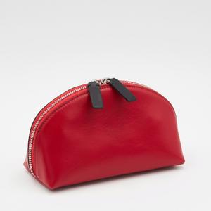 Sac à cosmétiques en cuir véritable à double fermeture éclair pour femme - Product Image 1