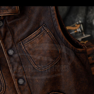 Gilet de moto en cuir sans manches pour usage extérieur 2025 Gilet de moto en cuir véritable de meilleure qualité - Product Image 4