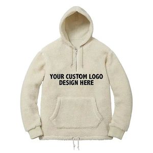 Winter Fashion Custom Unisex Polar Fleece Hooded Jacket <b>Wool</b> Heavyweight Warm Streetwear Sherpa Faux Fur Hoodie for Men - Product Image 5