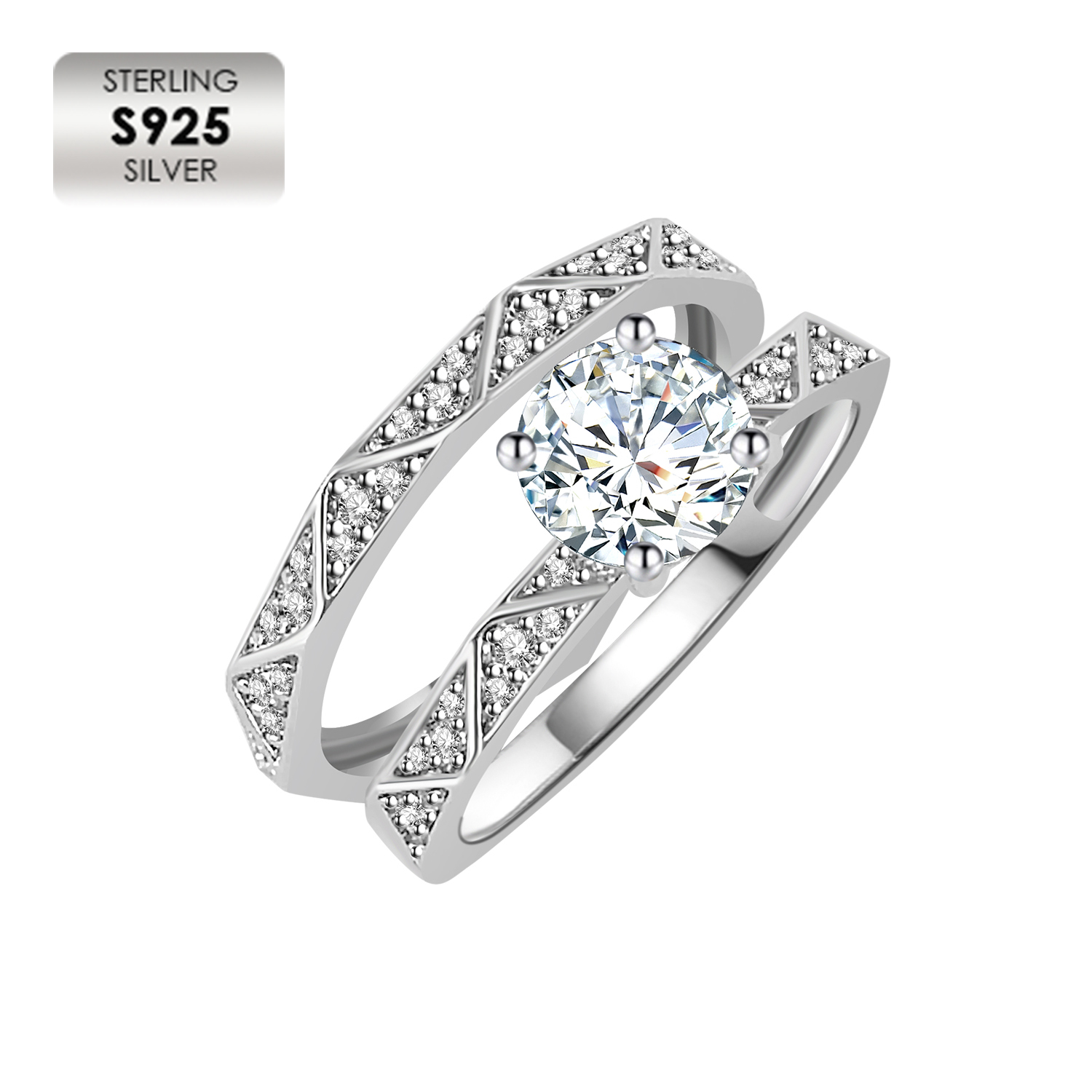 925 Silver 18K White Gold Plated Vintage Wedding Ring MR065