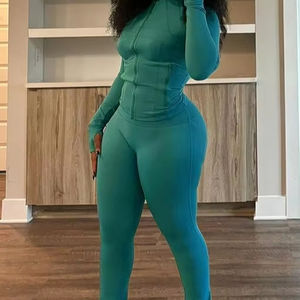 Femmes deux pièces tenues automne entraînement sweat-shirt zippé et survêtement Flare Yoga pantalon Gym survêtements 2 pièces ensemble - Product Image 1