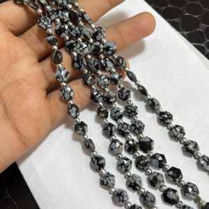 Perles en forme d'hexagone à facettes en obsidienne noire, perles de fantaisie en pierres précieuses naturelles de 7MM, fournitures de perles en gros - Product Image 4