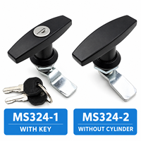 Serrure à came pour armoire MS324 en alliage de zinc noir avec poignée en T, disponible avec ou sans cylindre