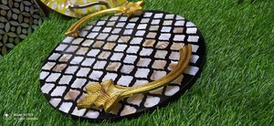 High Quality Round <b>Wicker</b> Serving Tray with Mother of Pearl Inlay Artisan Aura for Stylish <b>Coffee</b> <b>Table</b> Decor - Product Image 6