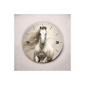 Reloj de pared de mesa silencioso de madera con estampado de animales con estampado de caballo de 50cm, artículo de regalo de Color blanco - Product Image 1
