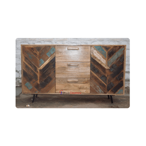 Armoire industrielle moderne en bois avec pieds en métal 3 tiroirs 2 portes Meubles de rangement en finition bois naturel - Product Image 4