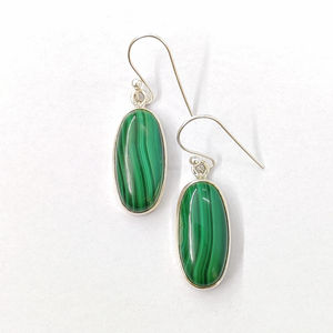 Large Size Malachite Gemstone 925 Silver Earring 7.1 Grams Minimalist Design Wearable Any Occasion Jewelry - Product Image 1