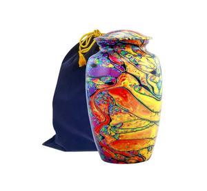 Urna de impresión moderna Cremación colorida para cenizas Arte Urna para adultos Urna de tinte de corbata conmemorativa única con bolsa de terciopelo - Product Image 1