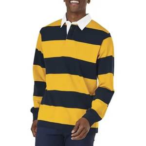 Camiseta de rugby personalizada cosida a rayas para hombre Polo de rugby bordado de manga larga de algodón Polo de rugby de manga larga con logotipo - Product Image 3