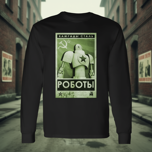 Camiseta vintage de manga larga con estampado de robot comunista de la URSS, Rusia, ropa promocional inspirada en el estilo soviético - Product Image 3