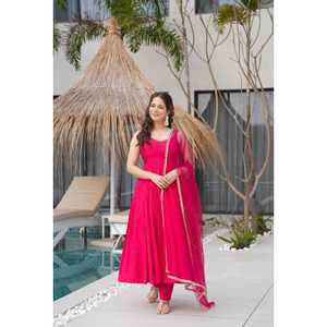 ชุดแอนาร์กาลีผ้าชันเดรีไหมแท้แบบพลิกกลับด้าน พร้อมผ้าคลุมไหล่  แบบสำเร็จรูปสำหรับงานปาร์ตี้ - Product Image 1