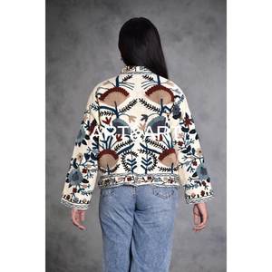 Suzani Embroidery Argyle <b>Pattern</b> Women's Short <b>Quilted</b> Cotton <b>Jacket</b> Casual Beach & Party Wear - Product Image 3