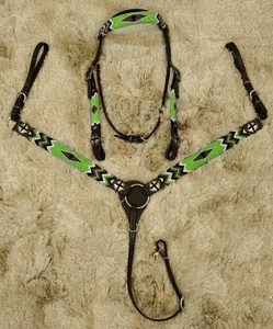 Kaamkaaj Genuine Leather Western Saddle Horse Tack <b>Set</b> RIDING <b>Beaded</b> Headstall Breast Collar Buckle Closure Customization - Product Image 3