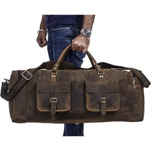 Bolsa de lona de cuero de búfalo Vintage elegante de alta calidad hecha a mano de lujo barril cremallera logotipo personalizado OEM Weekender viaje Duffle - Product Image 5