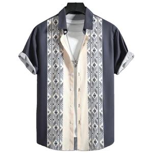 Camisa Casual Transpirable de Manga Corta Holgada de Talla Grande, de Punto, 100% Algodón, con Estampado 3D Personalizado, Estilo Vintage, para Hombre, Verano 2023 - Product Image 1